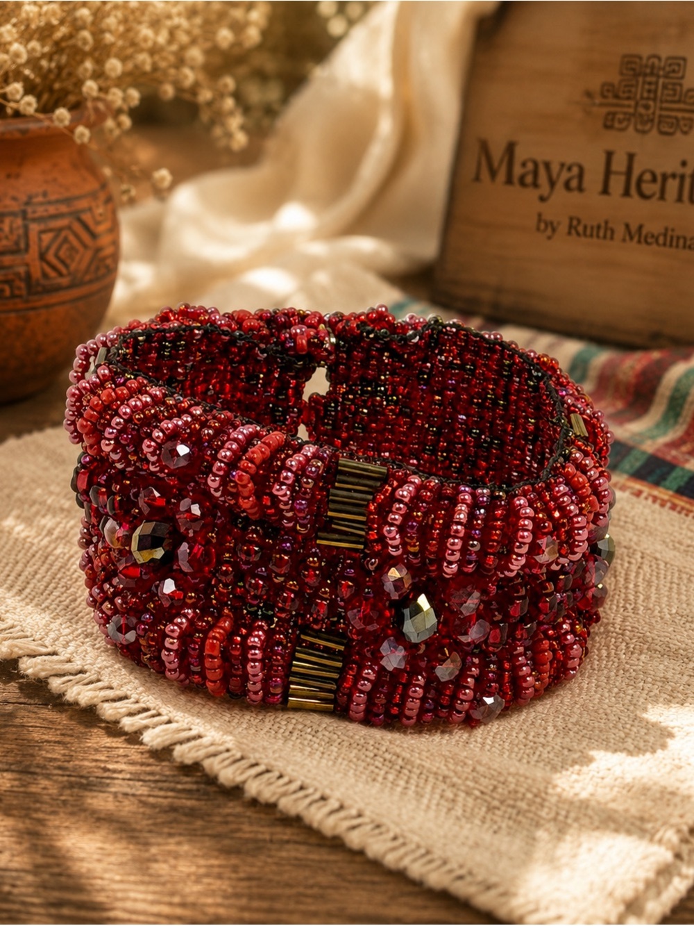 Handwoven Guatemalan Beaded Cuff Bracelet